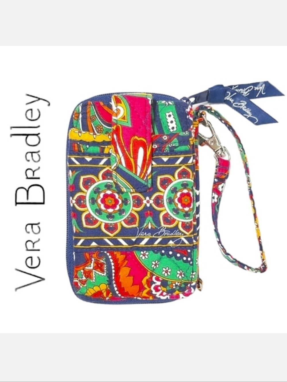Vera Bradley Wristlet Wallet Navy Multi Venetian Paisley Print